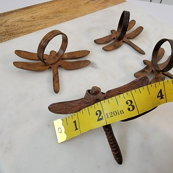 Four Dragonfly Napkin Ring Holders - Bronze Colored - Art Nouveau Style - Picture 7 of 7